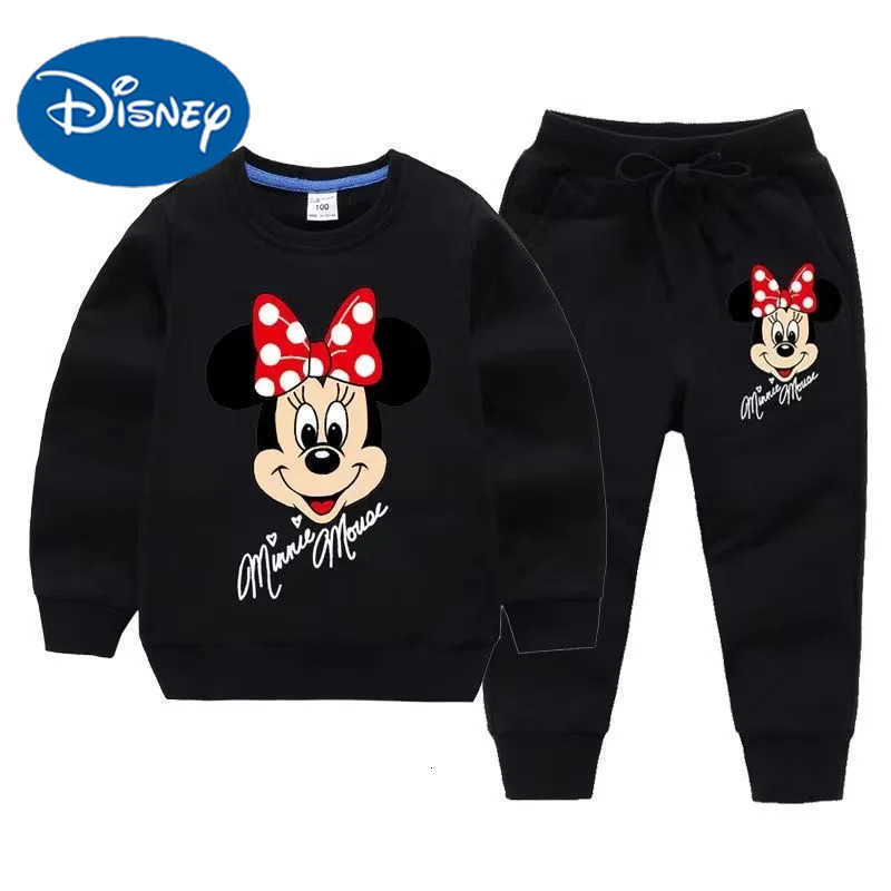 Disney Autumn Baby Girl Clothes Set Children Minnie Cartoon Printing Sweatshirt Top and Pants Bottom Two Piece Suit Tracksuit H251022