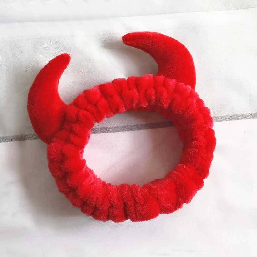 Plush Headband Women Girls Cute Red Horns Soft Elastic Hairband Wash Face Sport Velvet Hair Band Party Bandana Hair Accessories V251022