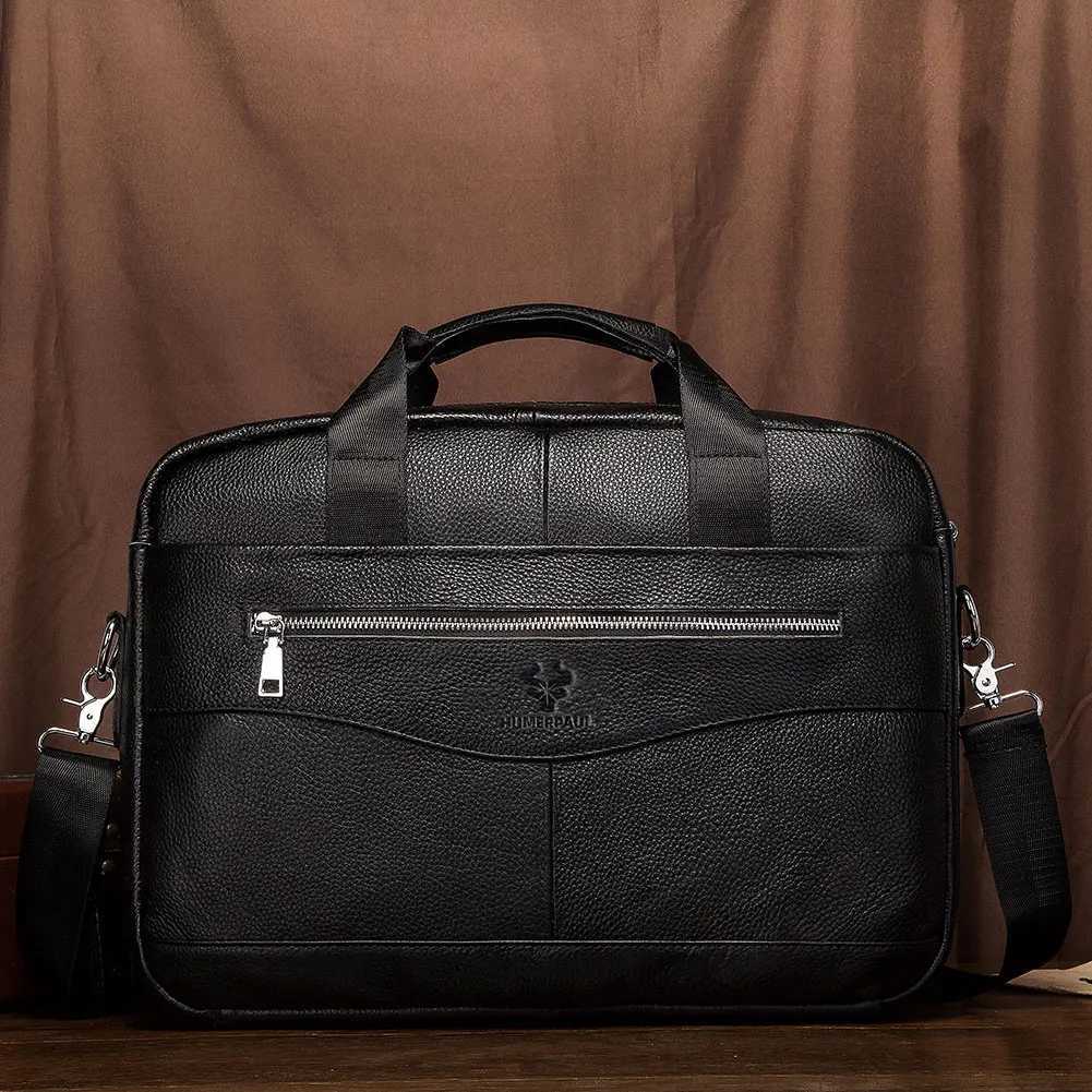 Genuine Leather Mens Briefcase for Work High Quality Laptop Bags Casual Male Shoulder Messenger Top Layer Leather Travel Bags W251022