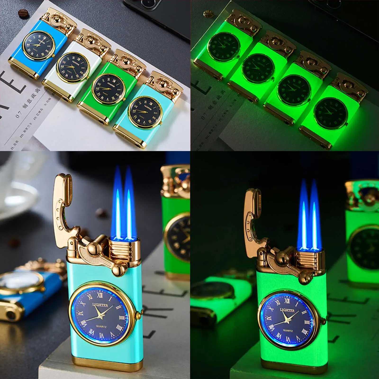 Windproof Gas Lighter Wrist Watch Cigar Lighter Outdoors Jet Double Tube Lighters Gadgets for Men Cigarette Accessories Fires C251022