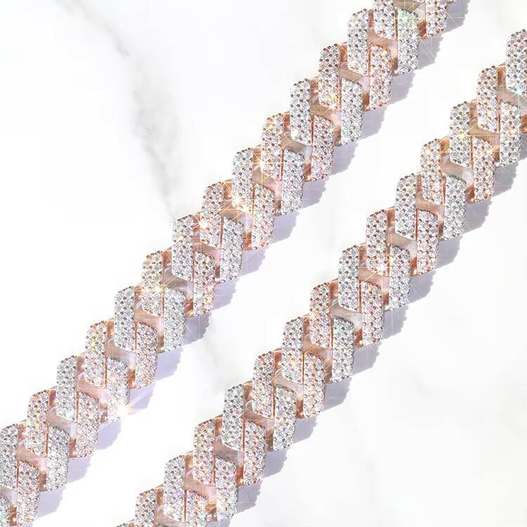 Hot Sale High Quality Jewelry Necklace Bracelet 12mm 2 Row Hip Hop Diamond Cuban Lidynamic Chain Moissanite 925 Silver Cuban Chain