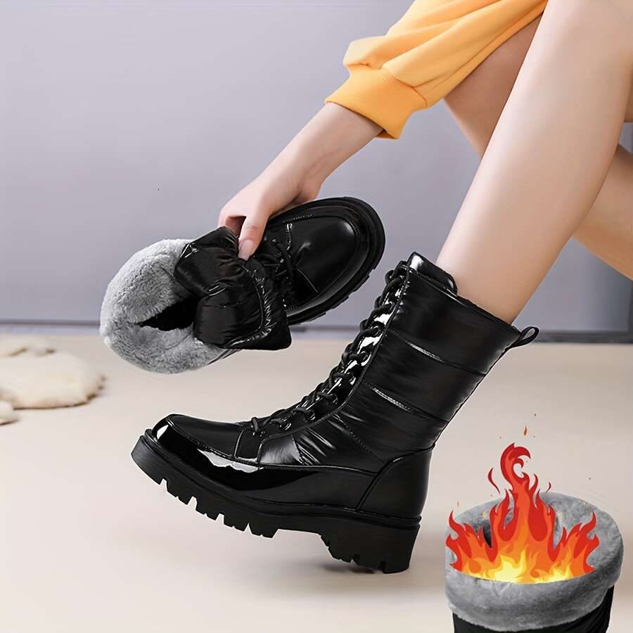 Women's Winter Snow - Non-Slip, Thickened Warm Outdoor Shoes With Lace-Up Design, Black, Perfect For Cold Weather Activities, Snowboarding Boots