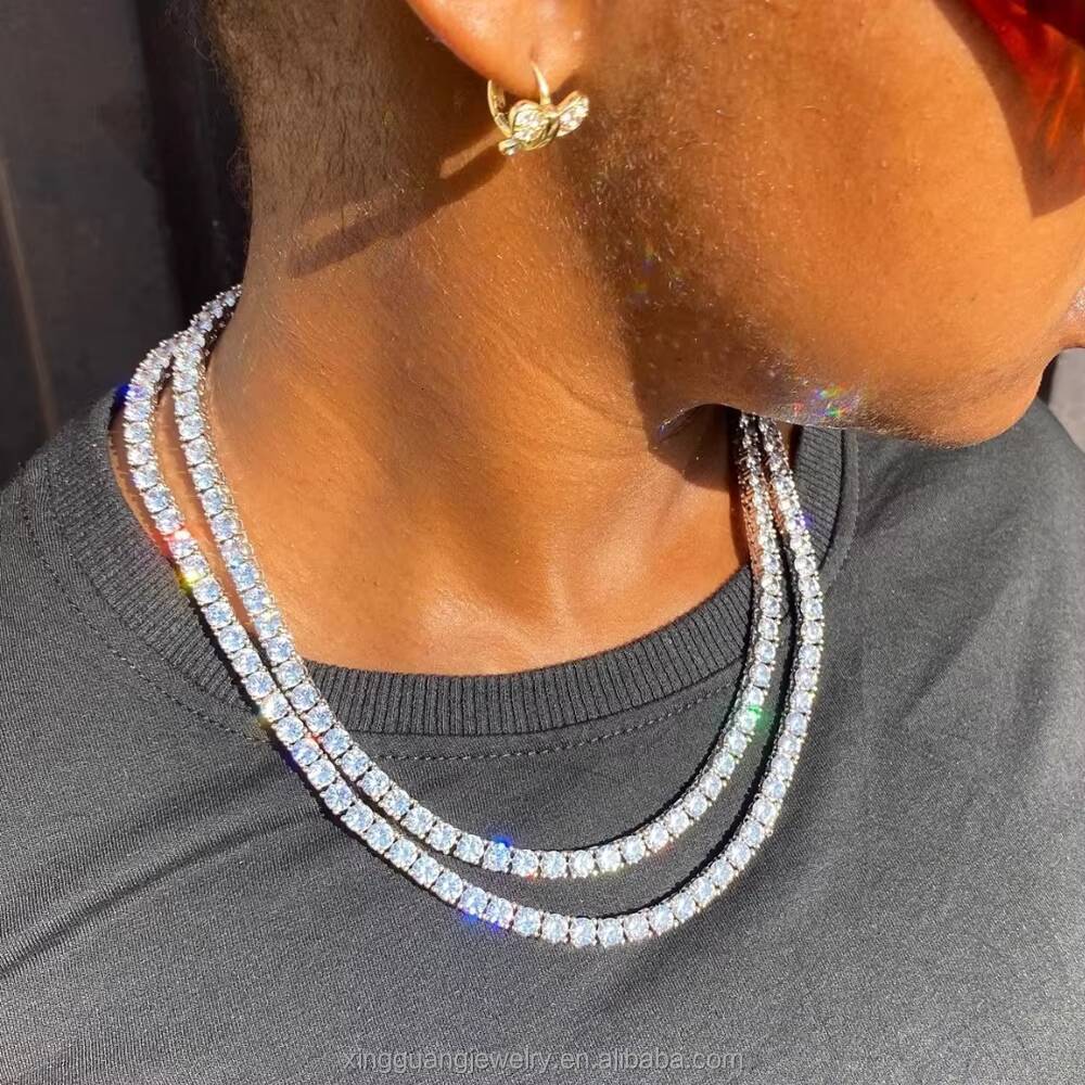 Trendy and Fashionable Gold and Silver Diamond Inlaid Noble Chain VSS Top Luxury Diamond Inlaid Tennis Necklace Gold Plated Silver Chain Noble Gift fo