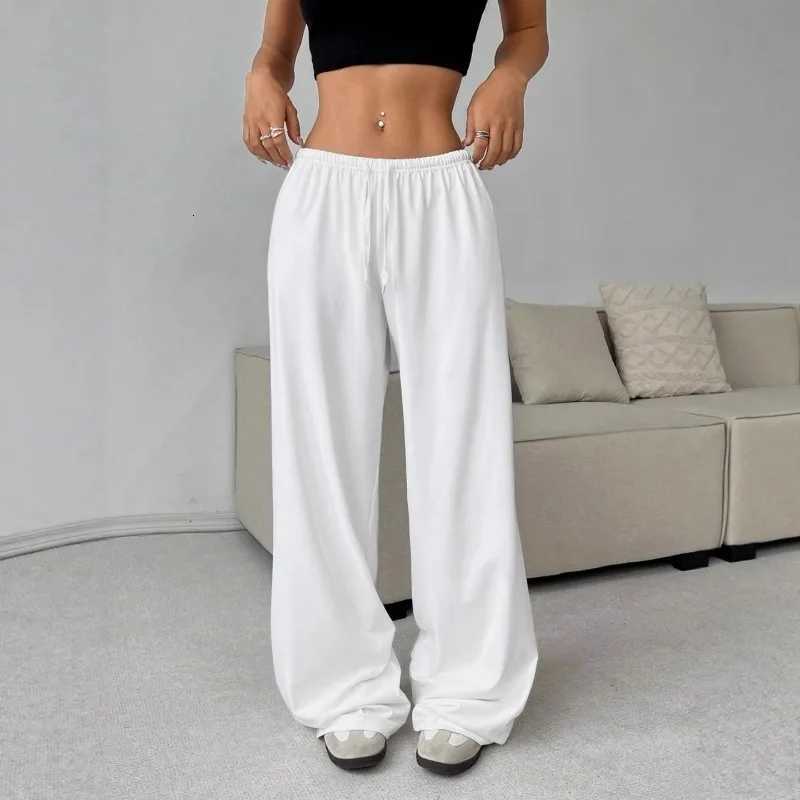 European American Clothing Solid Color Trousers Elastic Waist Tie Wide Leg Casual PantsT251022