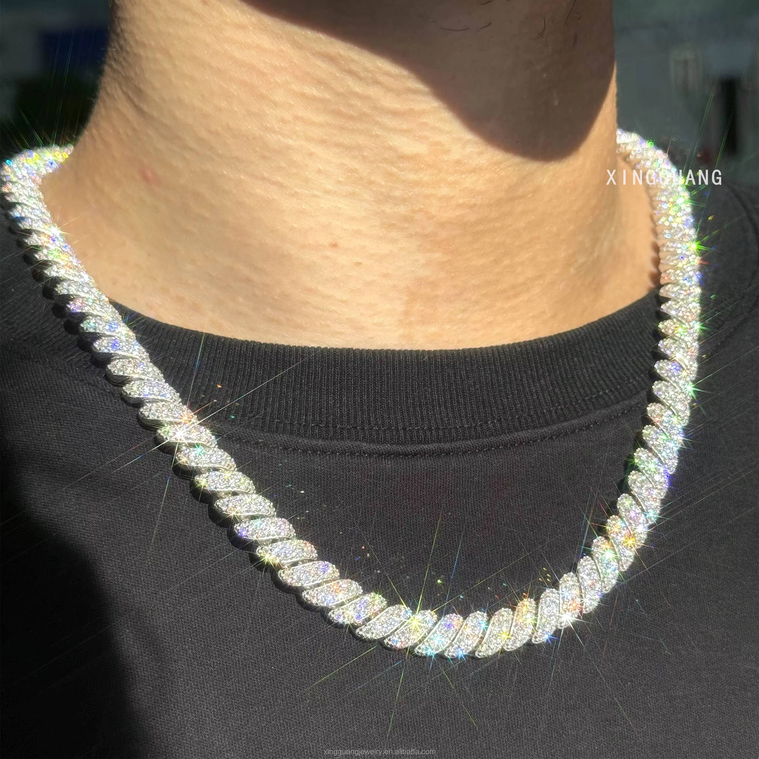 XG Mens Unique 925 Silver Full VVS Moissanite Diamond Rope Necklace GoldPlated Cuban Chain in Hiphop Pudynamic Style