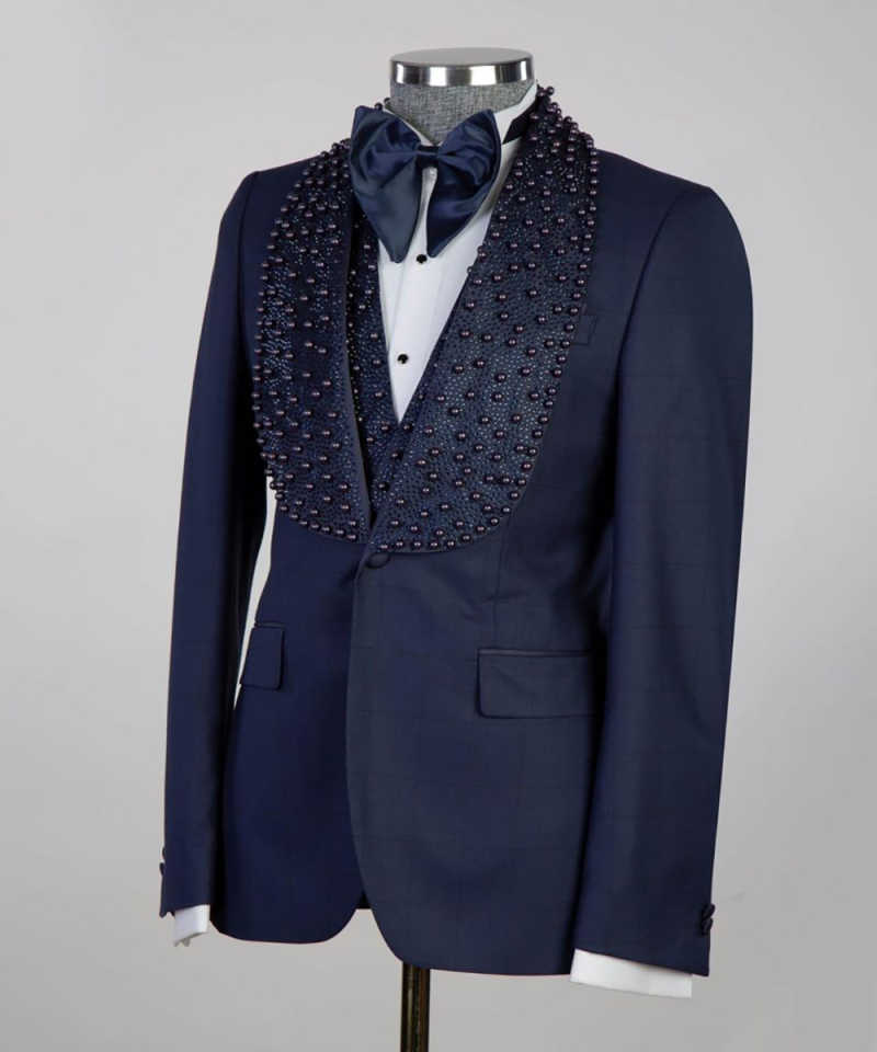 Luxurious 3 Pieces Men Wedding Tuxedos Shawl Lapel Single Breasted Jacket Sets Dinner Party Customized Male Prom Blazers