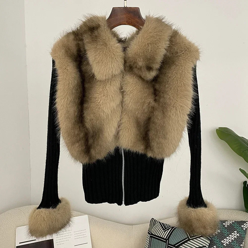 OFTBUY Knitwear Patchwork EcoFriendly Fur Sweater Women Long Sleeve Cuddly er Knitted Spring Faux Fur Sweater Cardigan 251016