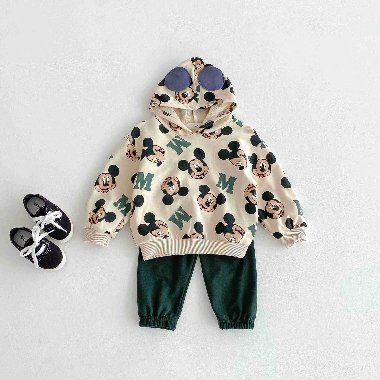 Disney Mickey Minnie Hoodies Set 2024 New Autumn Fashion Tracksuits Loose Casual Hooded Sweatshirt Pants Girl Boy 2 Piece Set Clothes H251022