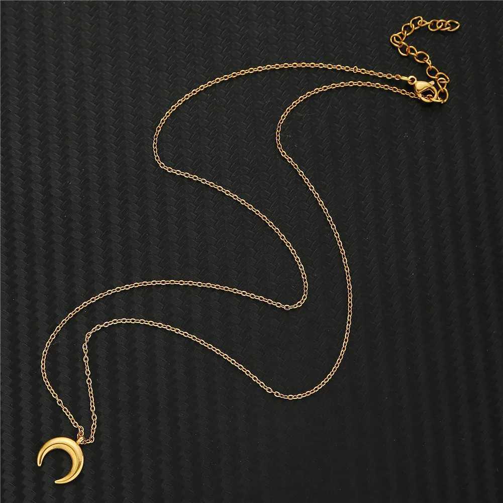 New Fashion Stainless Steel Thin Chain Moon Pendant Necklace For Woman Half Moon Horn Charms Necklace Jewelry V251022