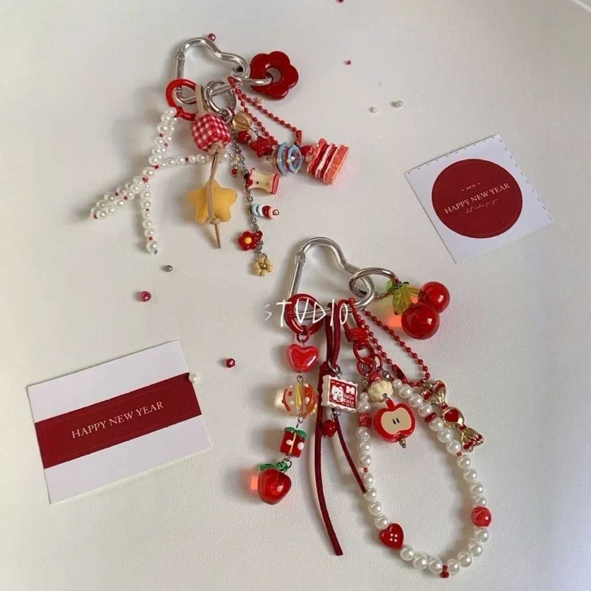 new product sweet red cherry Key Chain pearl Backpack pendant J251121