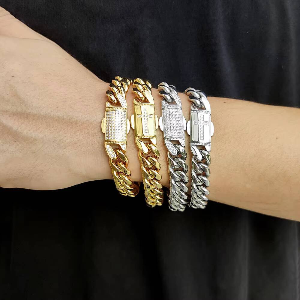 Fine Jewelry Luxury Moissanite Diamond Bracelet for Men Hip Hop Sterling Silver Bracelets Pulsera De Acero Hombre Gold for Gift Party