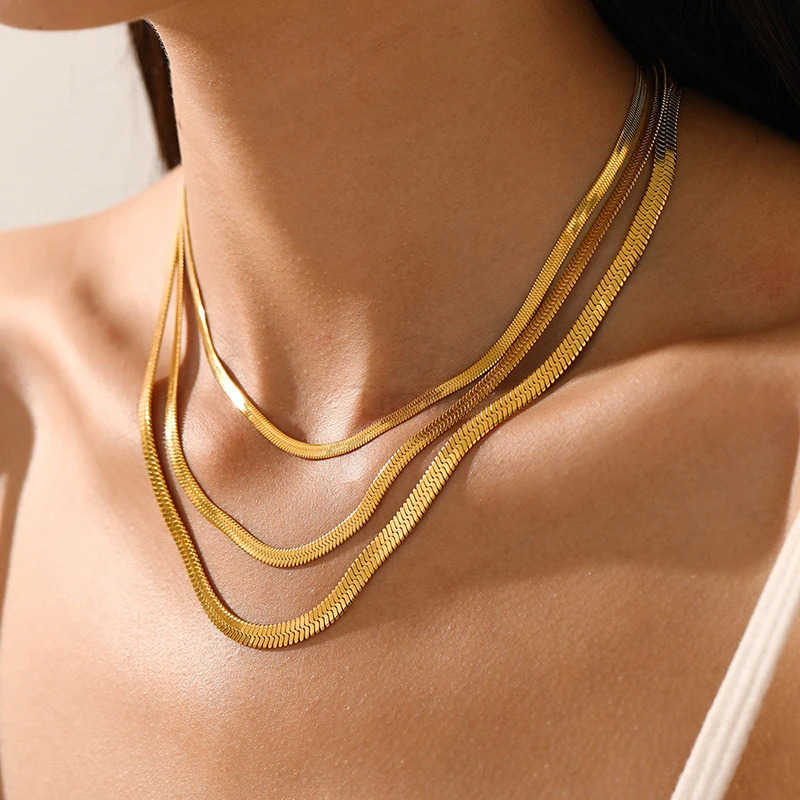 Hot Classic Unisex Flat Snake Chain Choker Necklace For Women Stainless Steel Herringbone Gold Silver Color Fashion Jewelry Gift U251022