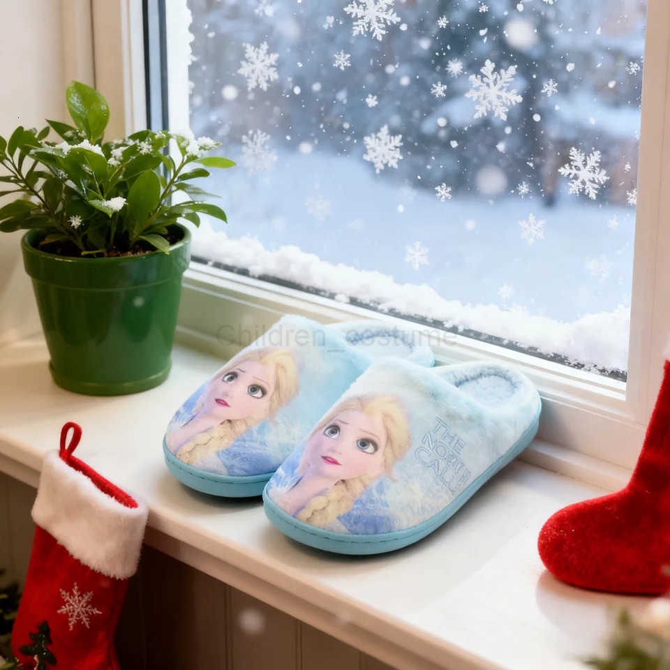 Disney Princess Elsa Winter Childrens Cotton Slippers Girls Parentchild Snow Non Slip Warm Indoor Baby Slippers Size 2439 H2510221