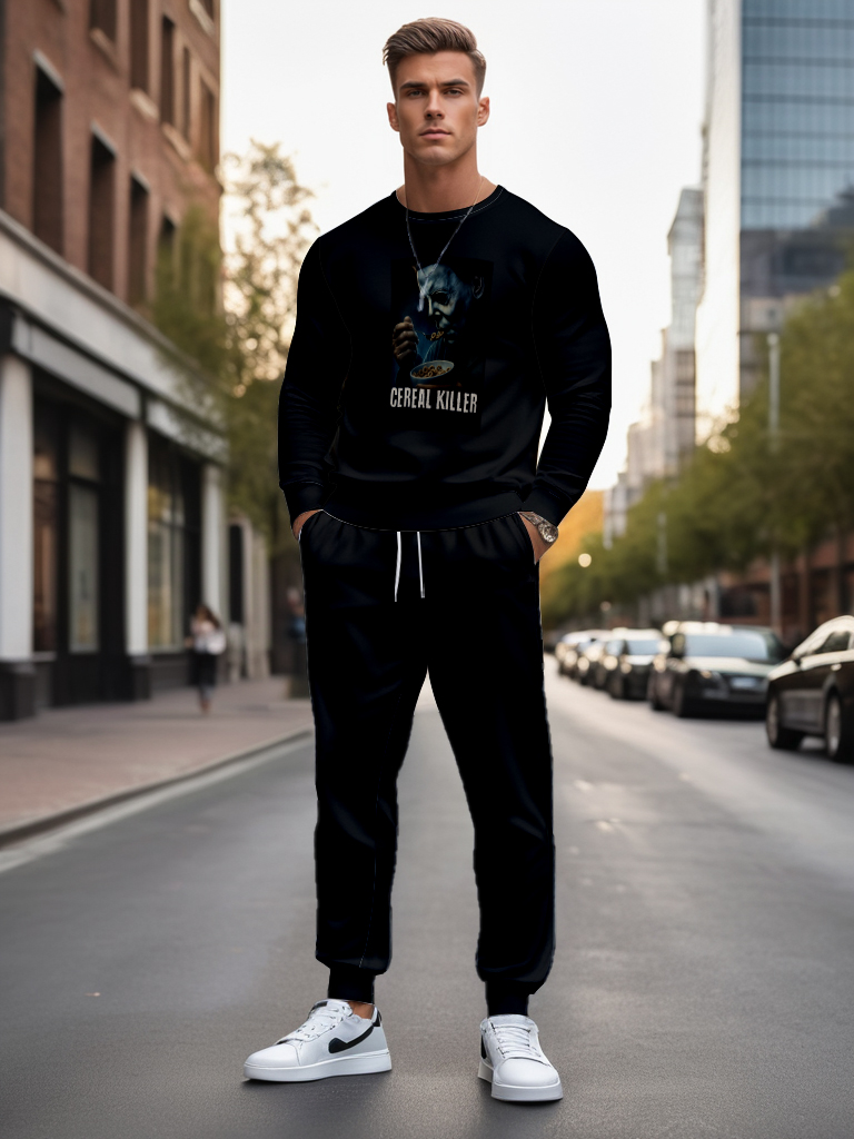 Men's Brown Knitted Cotton Blend Long Sleeve Round Neck Sweatshirt Ankle-Length Casual Outdoor Comfortable T-Shirt - YLWY00192