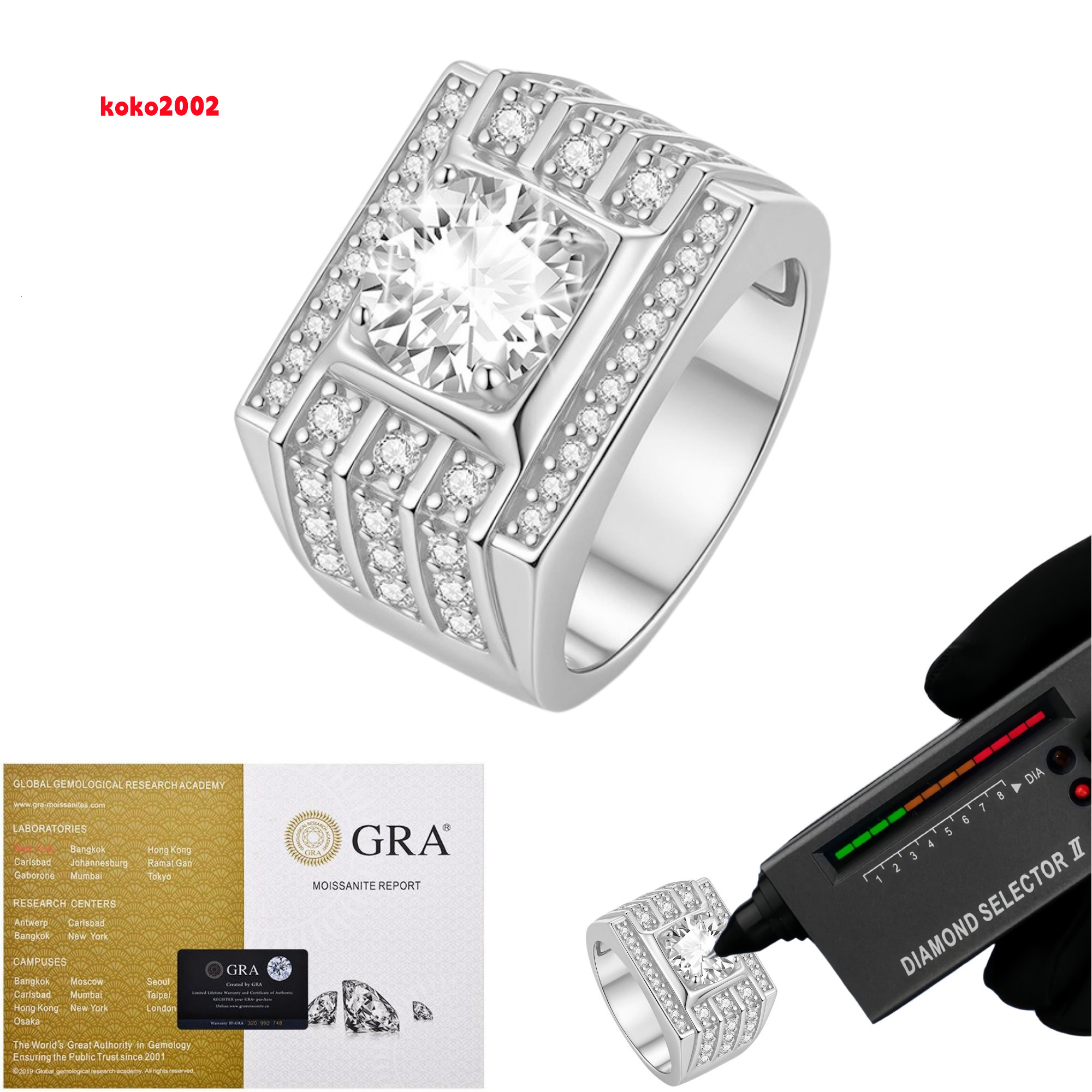 Factory Wholesale Round Brilliant Cut D Color 3ct Moissanite Engagement Rings with GRA Certificate for Man Parties