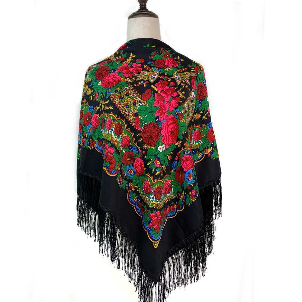 120120cm Women Russian National Square Scarf Retro Floral Printed Ethnic Scarves Handband Shawl Twill Cotton Handkerchief J251118