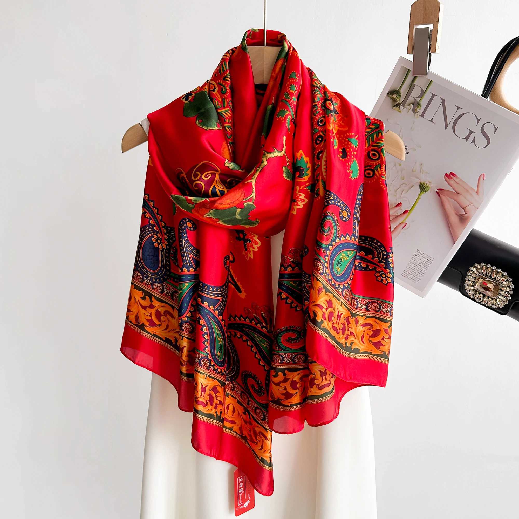 2024 18090cm Luxury Brand Spring Summer Autumn Women Clothing New Fashion Color Matching Printed Silk Scarf Lady Shawl Turba J251118
