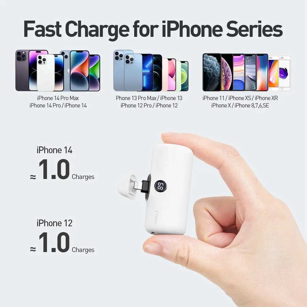 IWALK Capsule Pocket Mini Power Bank Portable 4800mAh Fast Charging Power Bank Digital Display Suitable for iPhone Lightning J251114