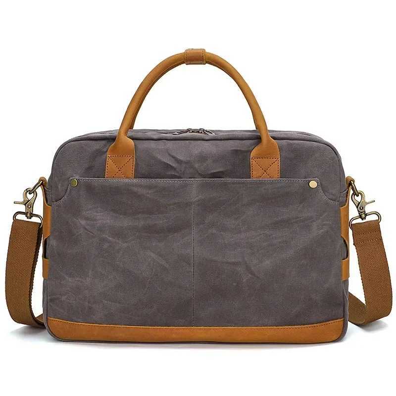 M598 Portable Briefcase Men Canvas with Crazy Horse Leather Retro Shoulder Crossbody Outdoor Travel Messeage Computer Bag W251022