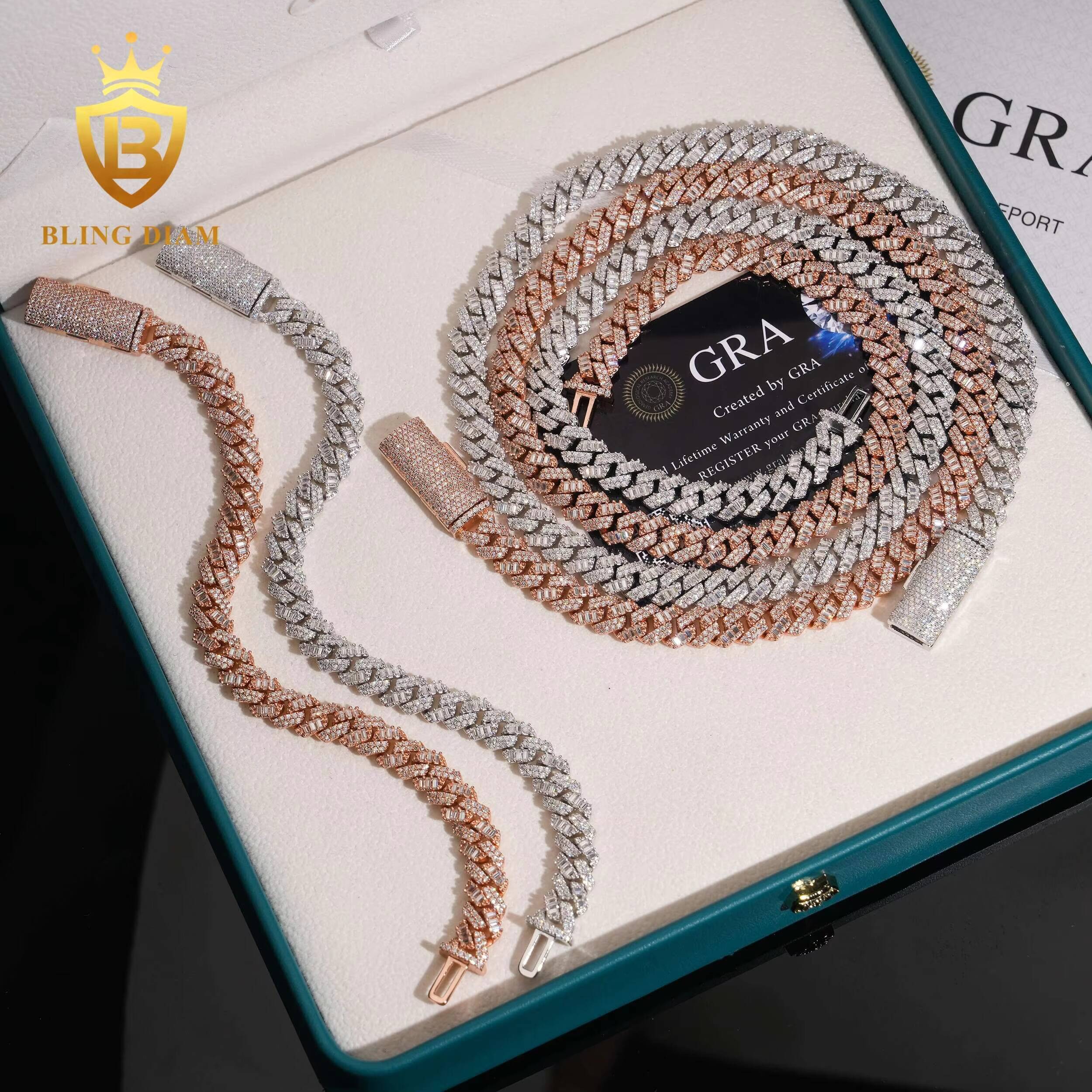 New Trendy Fine Jewelry 925 Sterling Silver Moissanite Diamond Iced Out 8mm Two Rows Hip Hop Moissanite Cuban Link Chain