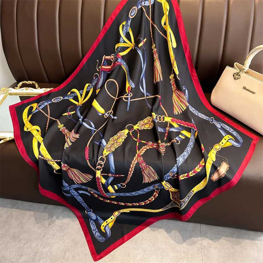 Luxury 2024 9090cm Print Silk Scarf Headband Foulard Ribbon Wraps Hairband Neckerchief Female Shawls Bandanna Square Silk Scarf J251118