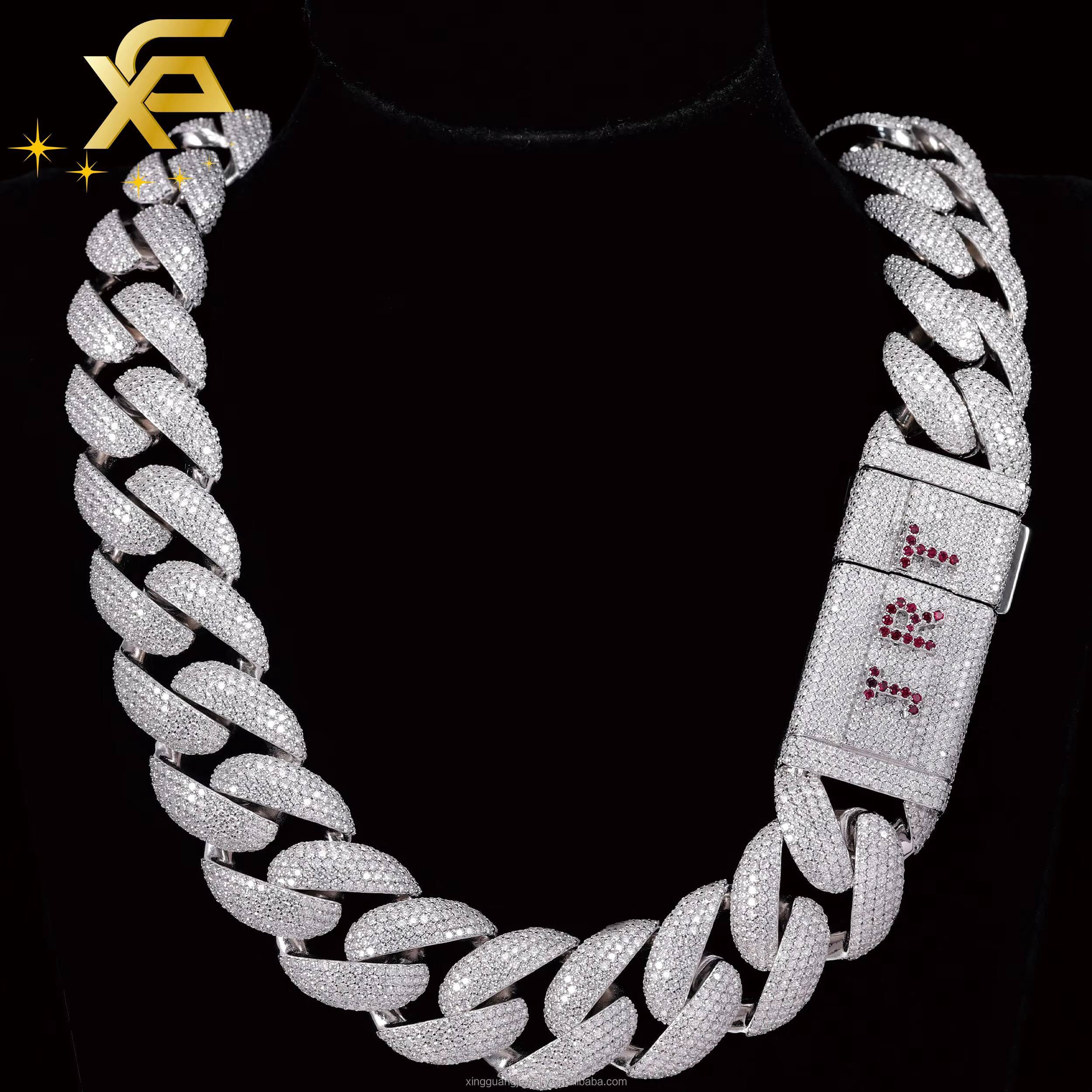 Heavy Silver Big Size Necklace VVS Moissanite Diamond Iced Out Cuban Lidynamic Chain Cuban Chain for Hiphop Jewelry