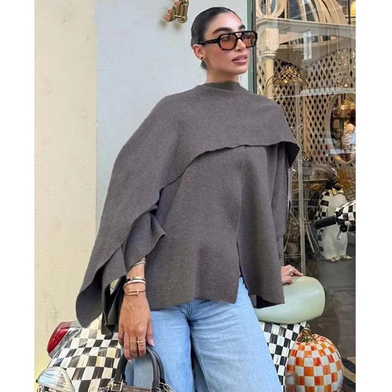 MUJER Cape Coat Women Scarf Collar Ponchos Women Shawl Long Sleeve Winter Woman Ponchos Cloak Knitted Cardigan for Women 251016