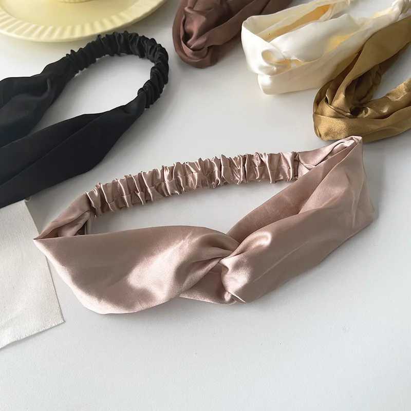 Satin Silk Solid Cross Top Knot Headband Elastic Hair Band Women Girls Scrunchies Hairband Turban Bandanas Hair Accessories New V251022