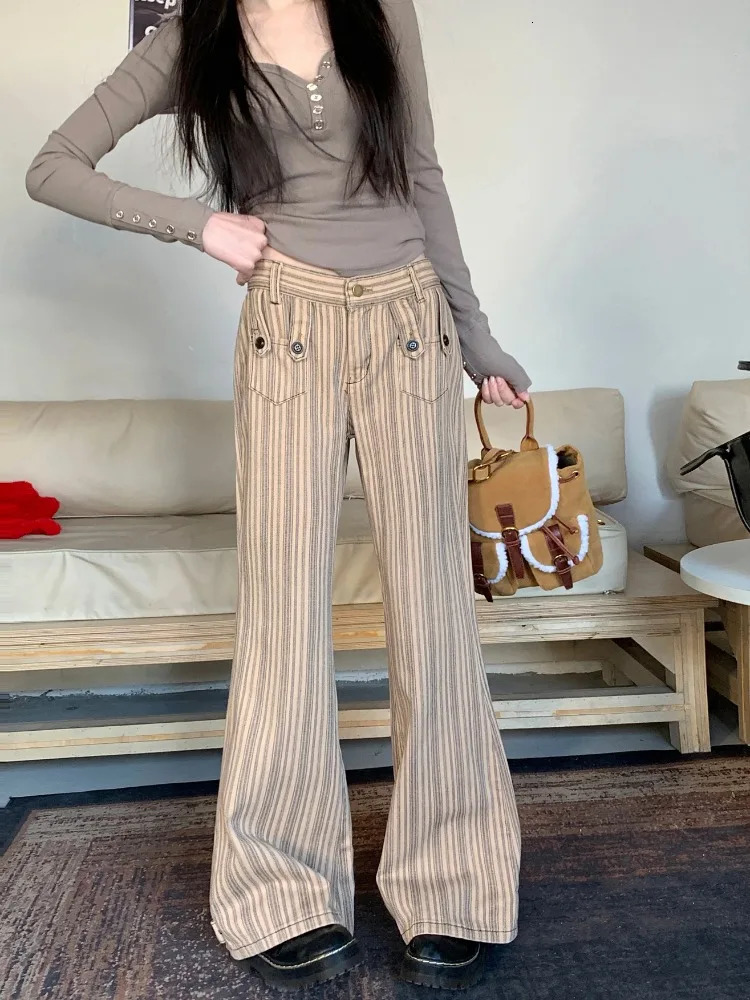 Y2K Vintage Jeans Women Old Money Low Rise Skinny Striped Denim Pants Retro Korean Chic Fashion 251017
