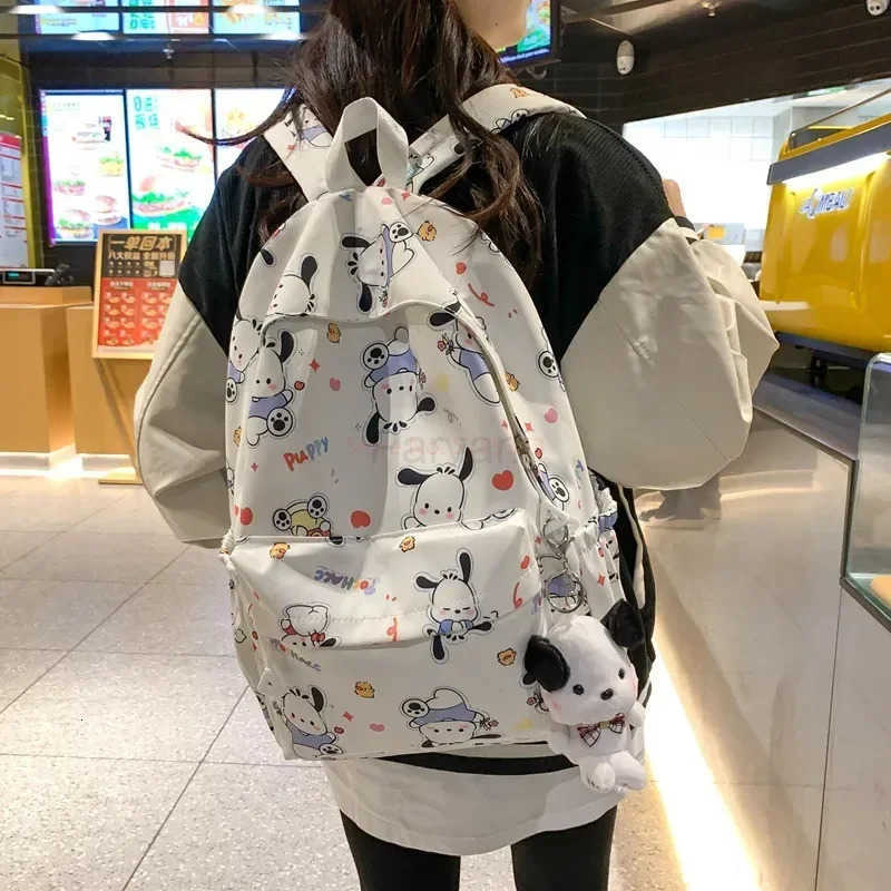 Sanrio Pochacco Printed Backpack Cartoon Zipper Shoulders Bag Large Capacity Student Schoolbag Waterproof Cute Y2k Girl Gifts L251022