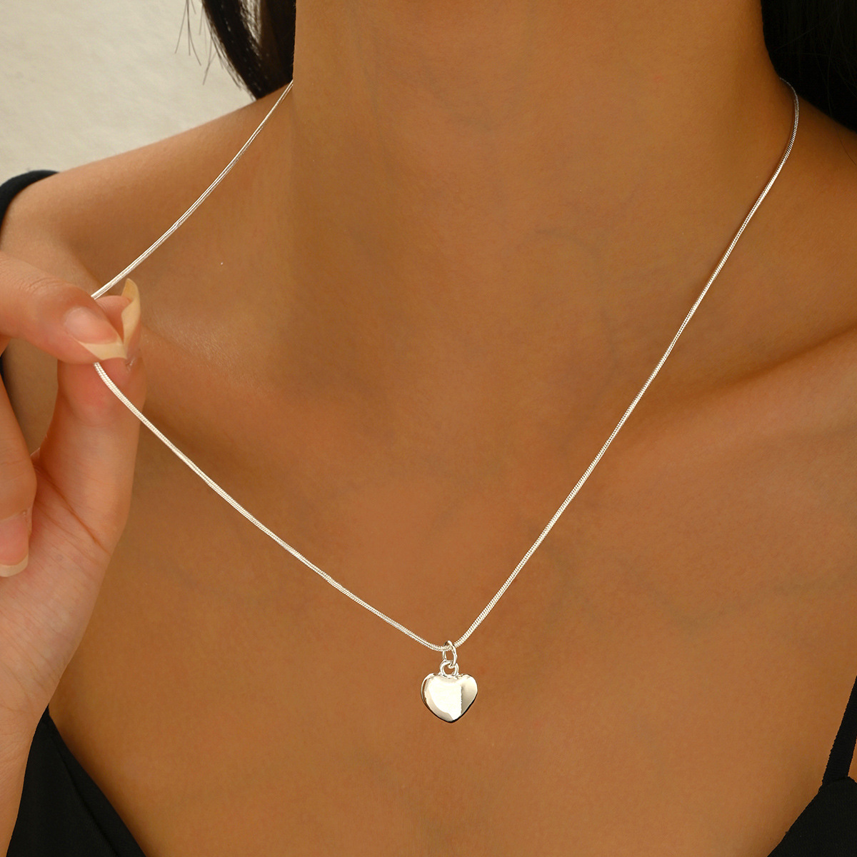 designer necklace for jewelry 925 Plated Bone Silver Color Solid Small Heart Pendant Necklace 16-30 Inch Snake Chain For Women Wedding Charm Fashion J - view 5