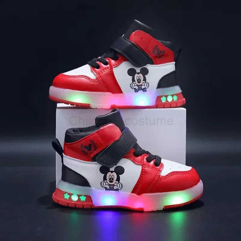 Disney Childrens Sneakers Boys Girls Mickey Led Light Sport Shoes Student Shoes Hook Antislip Kids Outdoor Shoes Basket Shoes H251022