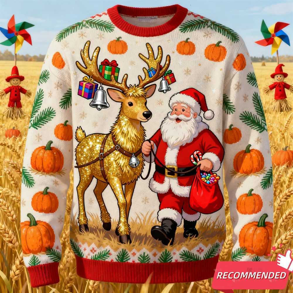 2025 New Santa Claus Ugly Christmas Sweater For Men Funny Animal Elk Bear Graphic Sweatshirts Xmas Holiday Pullovers Sweater TopXJ251022