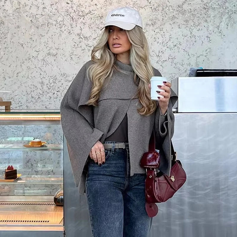 MUJER Cape Coat Women Scarf Collar Ponchos Women Shawl Long Sleeve Winter Woman Ponchos Cloak Knitted Cardigan for Women 251016