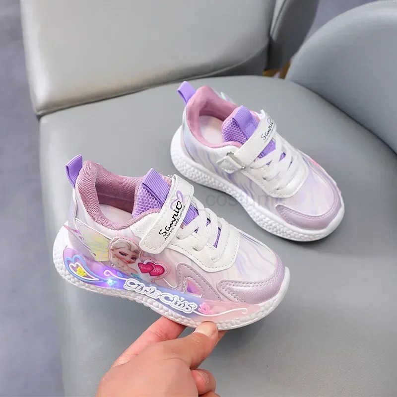 Disney Kids LED Sport Shoes Frozen Elsa Running Shoes Fashion Children Tennis Shoes Girls Luminous Casual Sneakers Basket Shoes H251022
