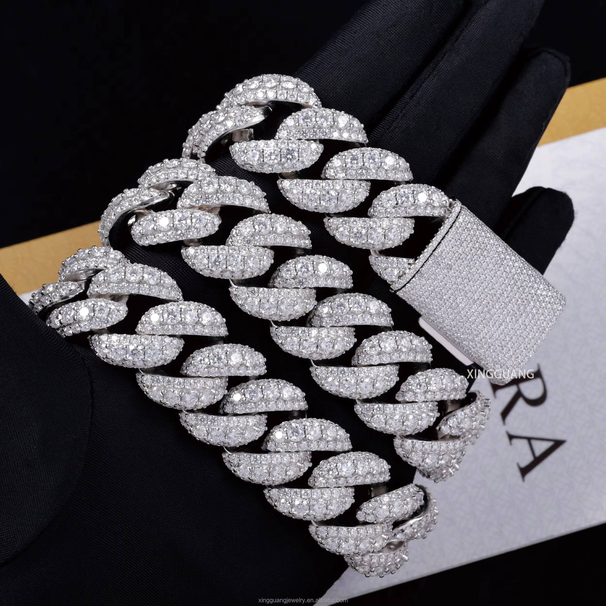 Hot Selling HipHop Jewelry 20MM 22MM Iced Out Moissanite Raised Chain S925 18K Gold Plated VVS Diamond Cuban Lidynamic Chain Necklace