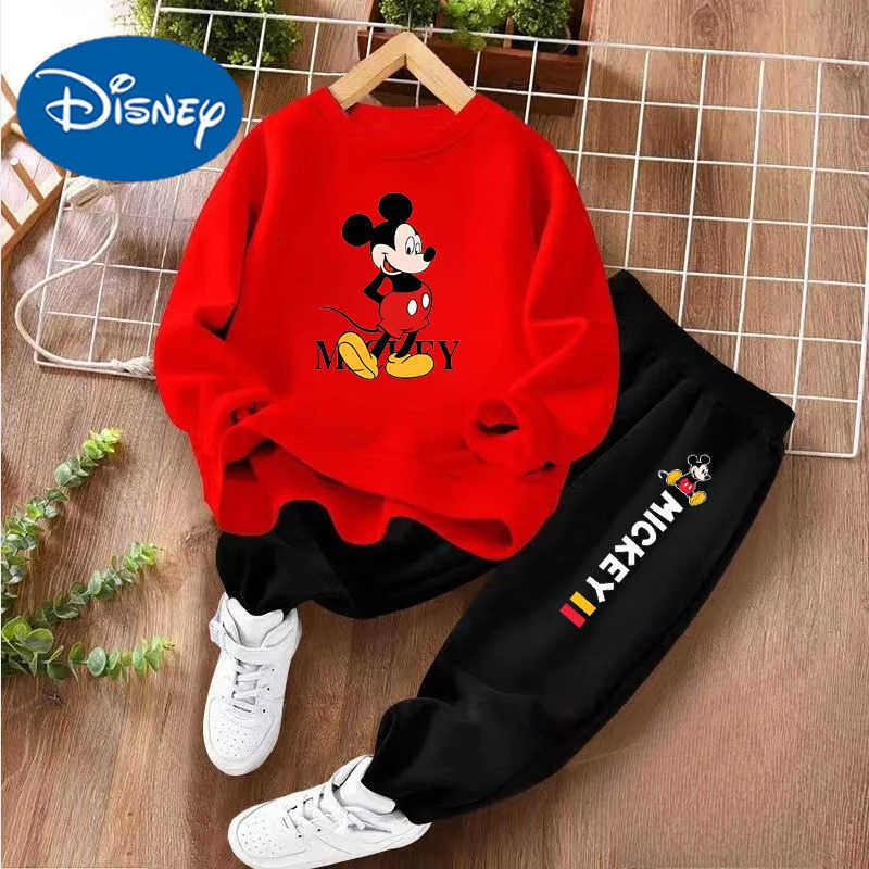 Disney Childrens Hoodies Sets Spring and Autumn Mickey Printed Boys Sweatsuit Kids Breathable Pullover and Pant 2 Piece Set H251022