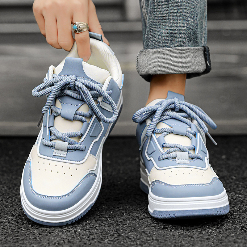 Men's shoes spring high-end sense versatile casual flat shoes youth light sports leather waterproof heightening white shoes2025
