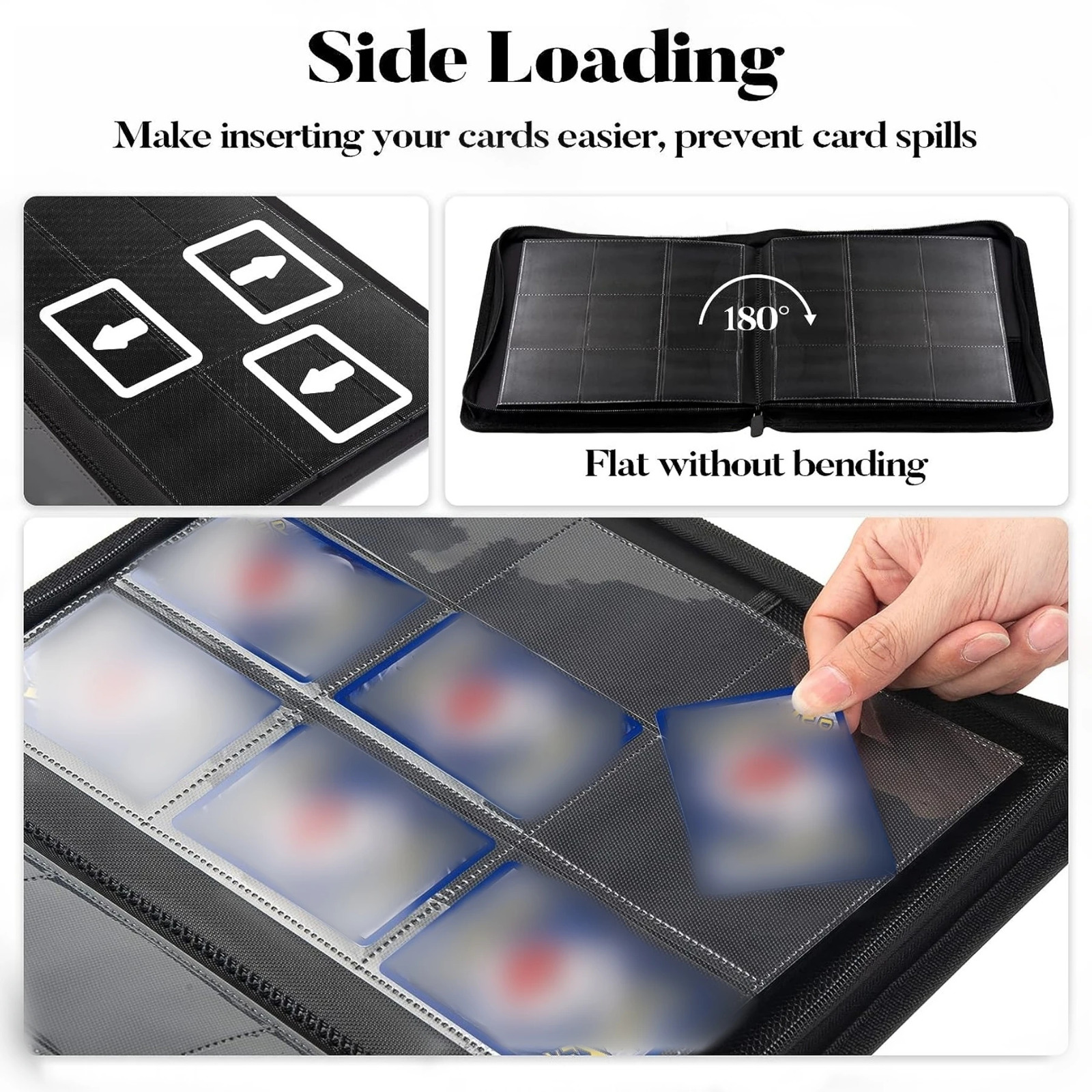 9 Pocket Trading Card Binder PU Cover Zipper Card Collection Album Sturdy 360 SideLoading Card Folder Holder for Game Cards 251023