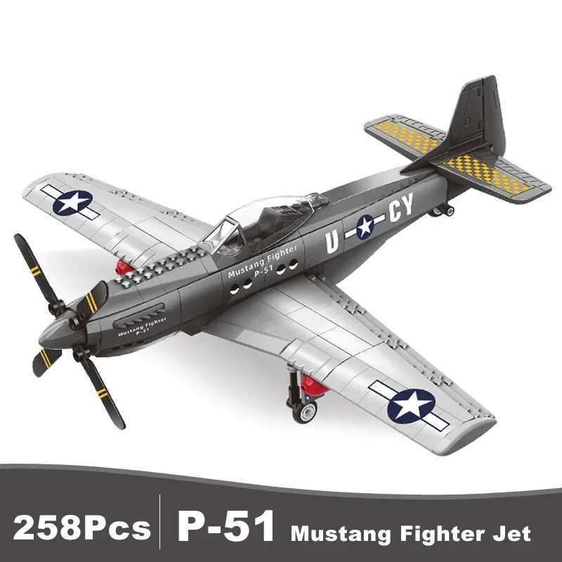 Military USA P51 Mustang Fighter Jets Model Building Blocks Technical Aircraft Airplane MOC Weapons Bricks Toys for Adult Gifts J251022