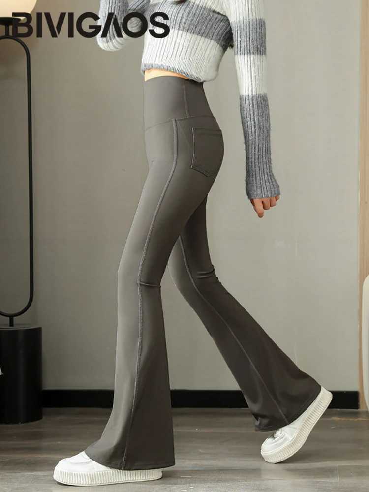 BIVIGAOS Fashion Back Pocket Shark Flared Pants Women TightFit Sexy Slim High Waist Pants Push Up Sport Fitness Flare LeggingsT251022