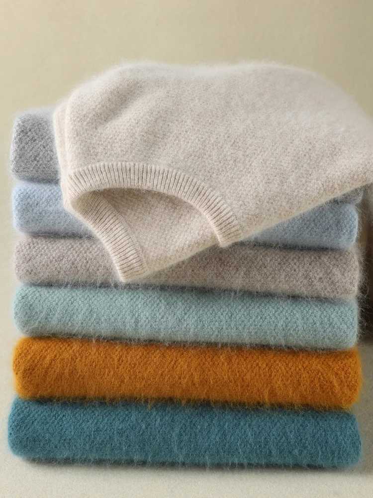 100 Mink Cashmere Sweater Mens Oneck Long Sleeve Pullover Casual Fashion Tops Knit Loose Patchwork Mens Jacket Autumn WinterXJ251022