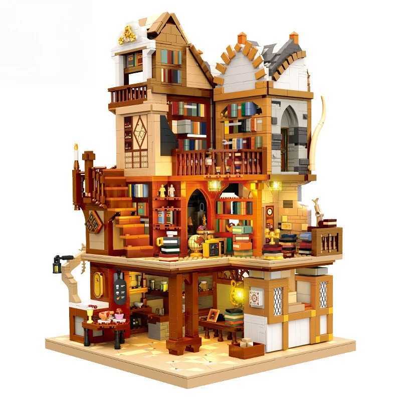 Puzzle assembly large building European bookstore building block J251022