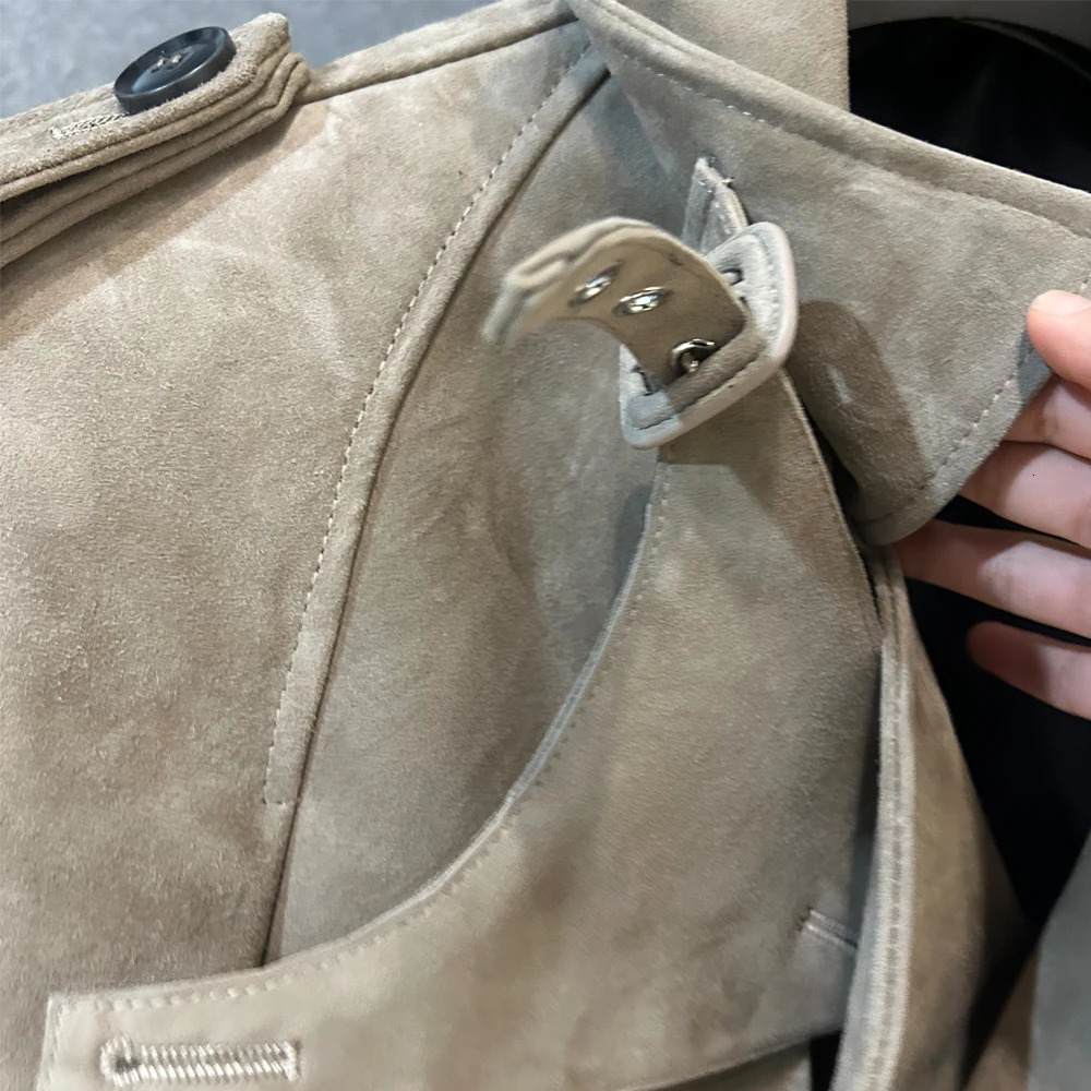 Light Gray Suede Leather Jacket Women Natural Sheepskin Padded Shoulder Jackets 251017