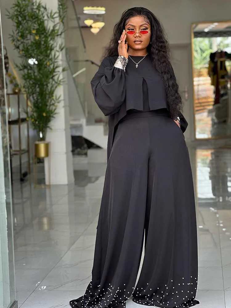 Spring Clothes for Women 2 Piece Sets Women Outfit Lantern Sleeves Suit with Wide Pants and Top High Street Ladies Elegant SetsT251022