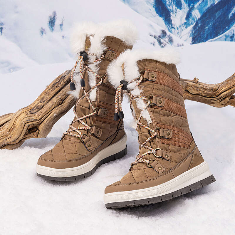 Women's Waterproof Winter Snow Boots, Warm Comfortable Faux Fur Insulated Non-Slip Outdoor Lace-Up Mid Calf Fashion Round Toe Booties