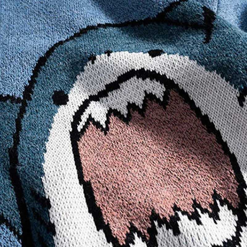 Shark Sweater Men Winter Cartoon Harajuku Korean Y2k Oversized Turtleneck Hip Hop Loose Knit Jumper Pullover High Collar SweaterXJ251022