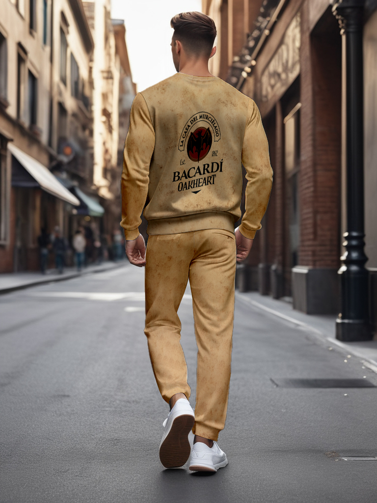 Men's Ankle-Length Knitted Cotton Blend Long Sleeve Sweatshirt Brown round Neck Casual T-Shirt Comfortable Outdoor Wear - YLWY00129