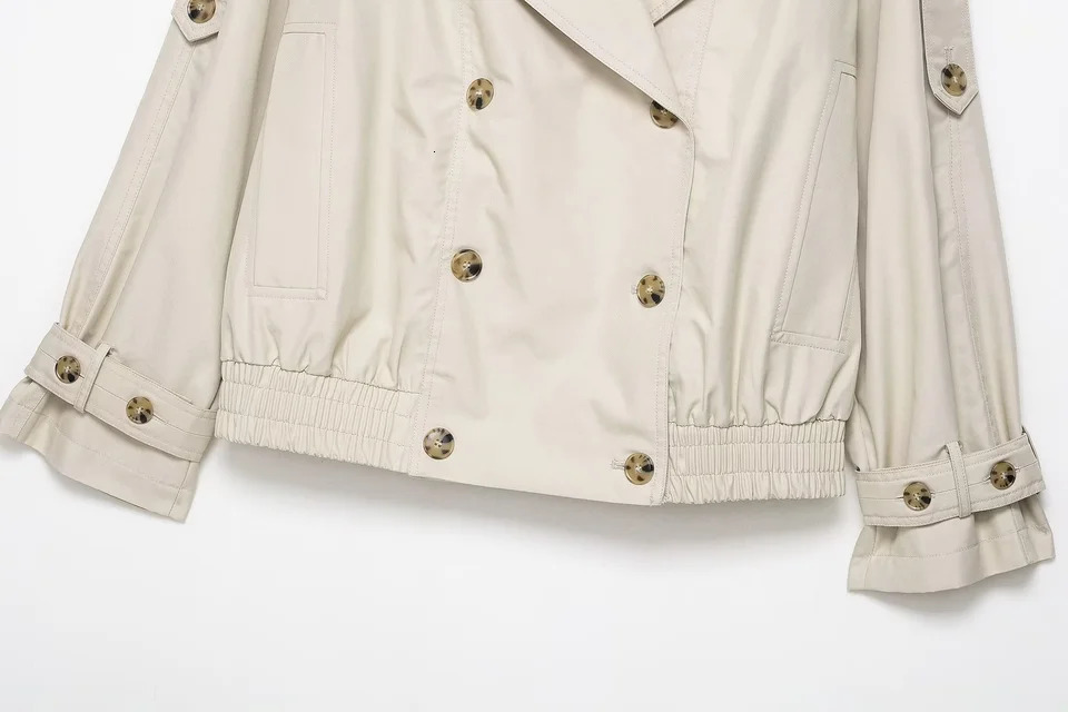 autumn womens casual fashion temperament short fur splicing doublebreasted trench coat jacket 251106