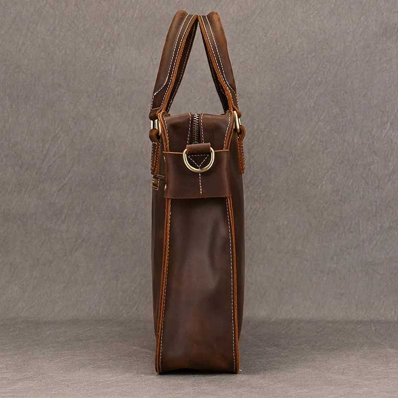 Fashion Retro Mens Leather Handbags Genuine Macbook Briefcase for 14 Laptop PC Classic Business Bag Men Shoulder Bag Totes W251022